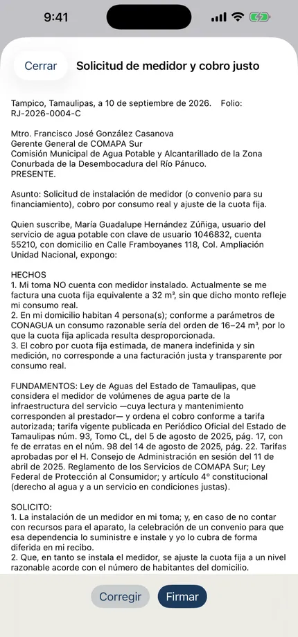 Escrito generado por Recibo Justo, con su fundamento legal